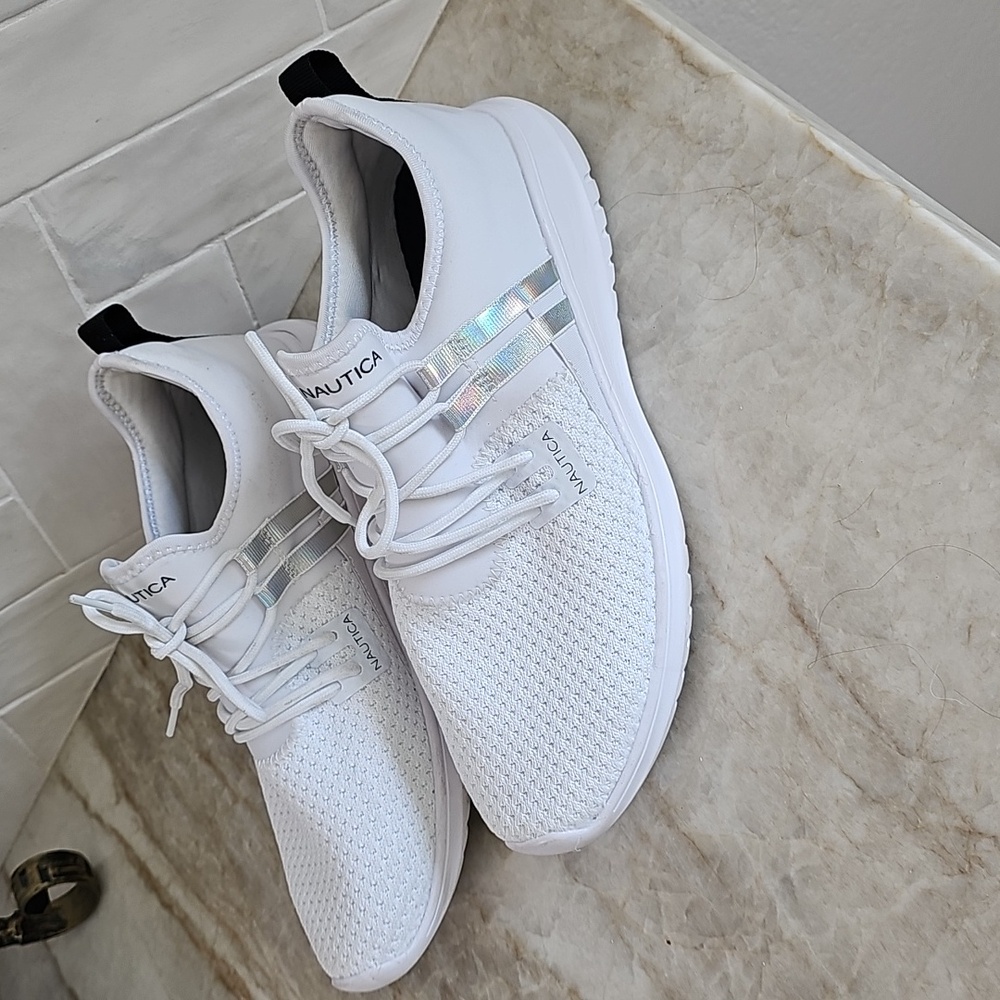 Nautica White Athletic Shoes with Silver Accents